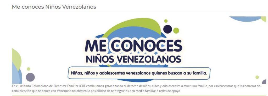 El ICBF habilitó un sitio dentro de su plataforma web dedicada a la búsqueda de familiares de niños y niñas venezolanas (Crédito: Instituto Colombiano de Bienestar Familiar).
