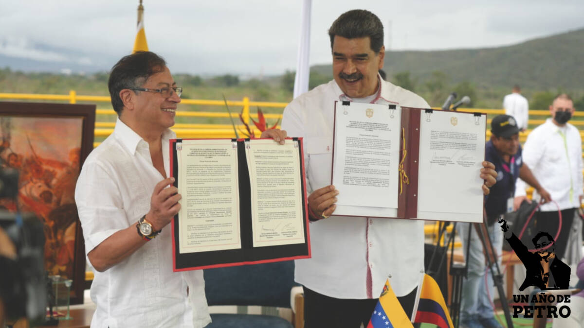 Gustavo Petro se reunió con Nicolás Maduro para firmar acuerdo comercial entren Colombia y Venezuela. Cortesía: Presidencia de la República. Especial Un año de Petro